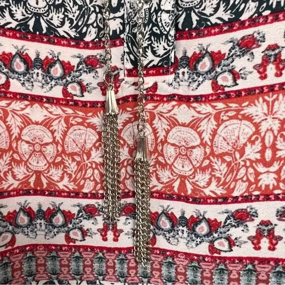 Zac & Rachel Womens Top Size Petite L white black salmon work wear metal tassel - Picture 10 of 16